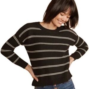 MARINE LAYER 'Nina' Nautical Black White Striped Crewneck Sweater SIZE: XSMALL